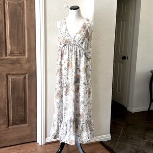 Rachel Zoe Babydoll Midi Dress Milkmaid Cottage Core Tier Beachy Feminine Large